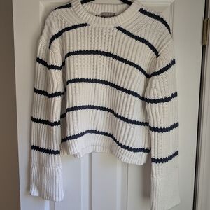 J. Crew Women's Heritage Cotton White & Navy Striped Fisherman Crewneck Sweater